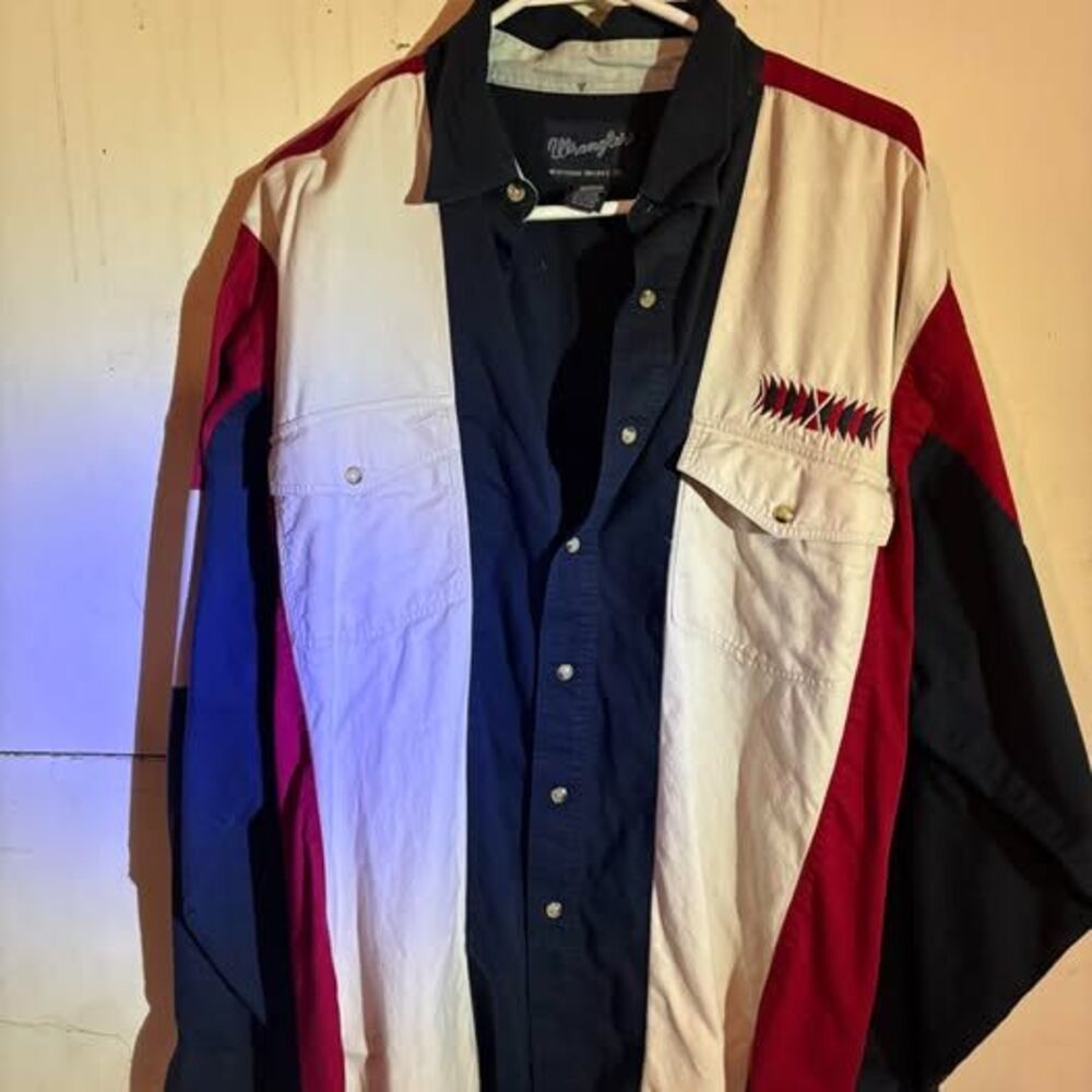 Vintage Wrangler tri color Long tail shirt 100% cotton XL